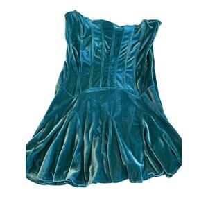 Urban Outfitters Velvet Corset Mini Dress Teal Green NWT Lg fairycore coquette